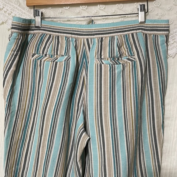J. Jill Womans Pants Linen Blend Pull-On Tie Waist Tan Striped Petite Medium - Picture 5 of 10